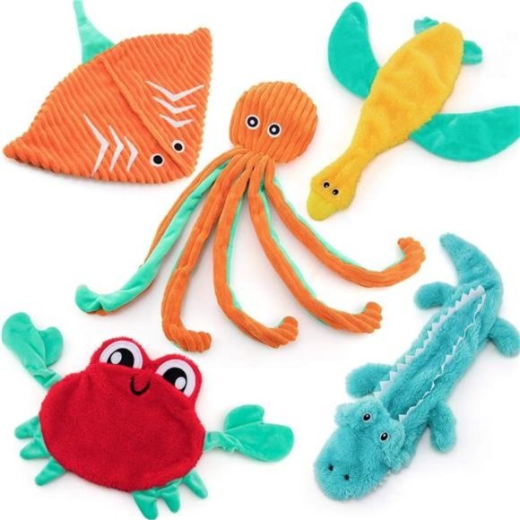 Dog Toys No Stuffing, 5 Pack Dog Squeaky Toys Durable Dog Chew Toy Set - Picture 1 of 7
